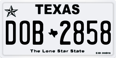 TX license plate DOB2858