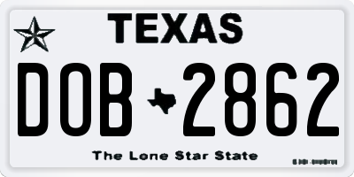 TX license plate DOB2862