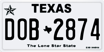 TX license plate DOB2874
