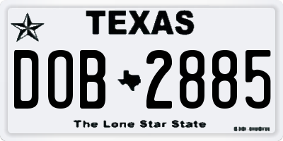 TX license plate DOB2885