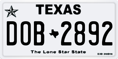 TX license plate DOB2892