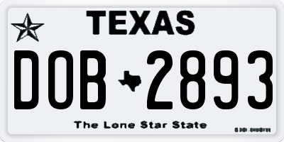 TX license plate DOB2893