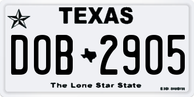 TX license plate DOB2905