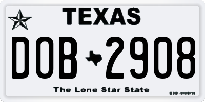 TX license plate DOB2908
