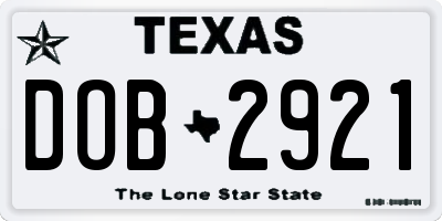 TX license plate DOB2921