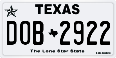 TX license plate DOB2922