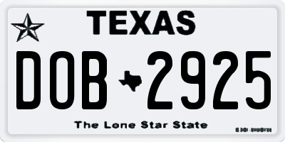 TX license plate DOB2925
