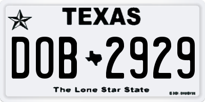 TX license plate DOB2929