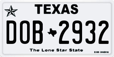 TX license plate DOB2932