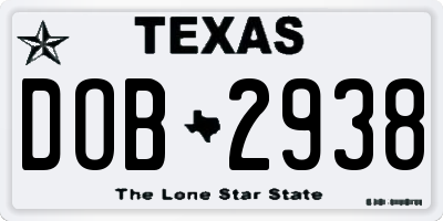 TX license plate DOB2938
