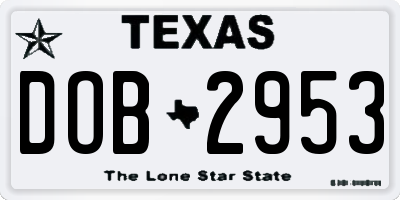 TX license plate DOB2953