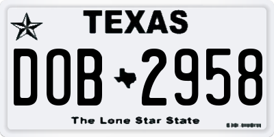 TX license plate DOB2958