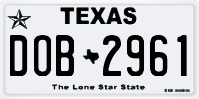 TX license plate DOB2961