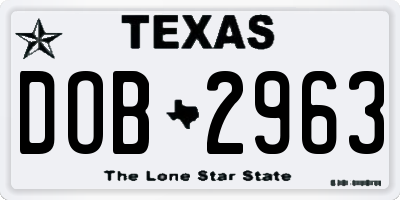 TX license plate DOB2963