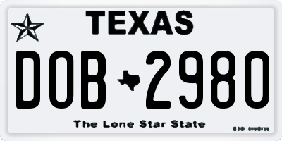 TX license plate DOB2980