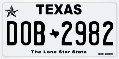 TX license plate DOB2982