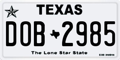 TX license plate DOB2985