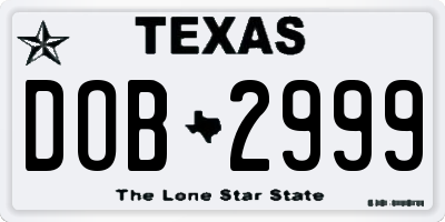 TX license plate DOB2999