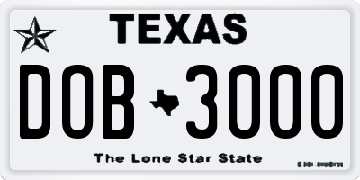 TX license plate DOB3000