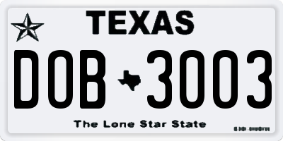 TX license plate DOB3003