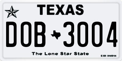 TX license plate DOB3004