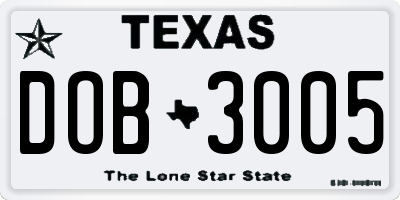 TX license plate DOB3005