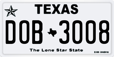 TX license plate DOB3008