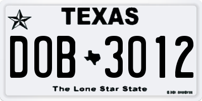 TX license plate DOB3012