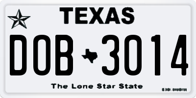 TX license plate DOB3014