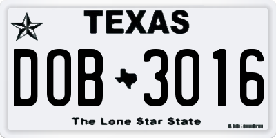 TX license plate DOB3016