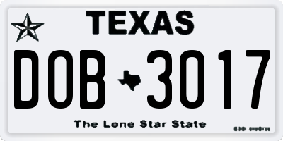 TX license plate DOB3017