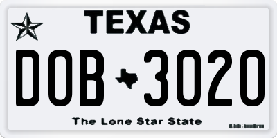 TX license plate DOB3020