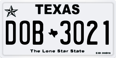 TX license plate DOB3021