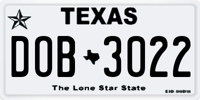 TX license plate DOB3022
