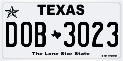 TX license plate DOB3023