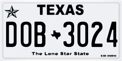 TX license plate DOB3024