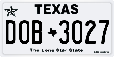 TX license plate DOB3027