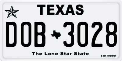TX license plate DOB3028
