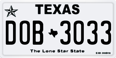 TX license plate DOB3033