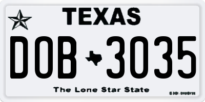 TX license plate DOB3035