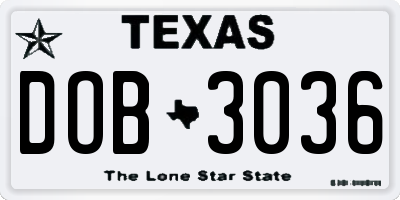 TX license plate DOB3036
