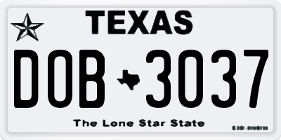 TX license plate DOB3037