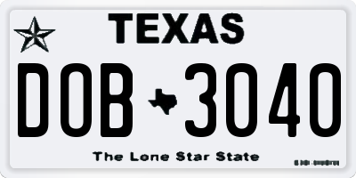 TX license plate DOB3040