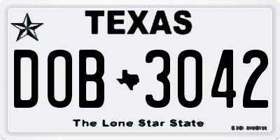 TX license plate DOB3042