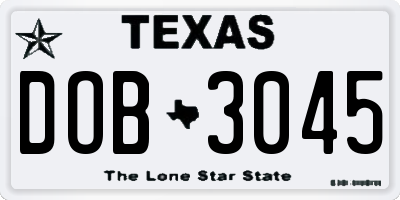 TX license plate DOB3045