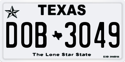 TX license plate DOB3049