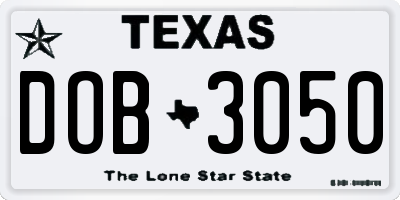 TX license plate DOB3050