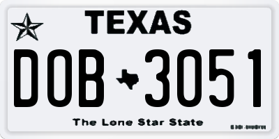 TX license plate DOB3051