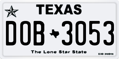 TX license plate DOB3053