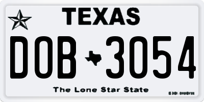 TX license plate DOB3054